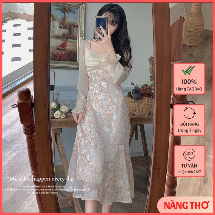 [Order Taobao] Váy Tiểu Thư Dự Tiệc 2 Lớp Họa Tiết Hoa Sang Trọng, Có Big Size (Feedback Ảnh Cuối)