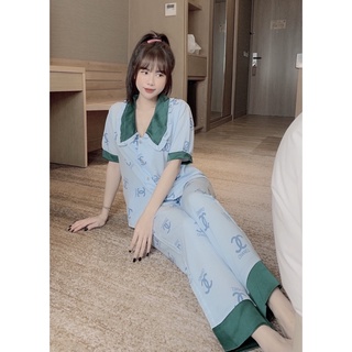 Pyjama lụa mango cộc tay quần dài