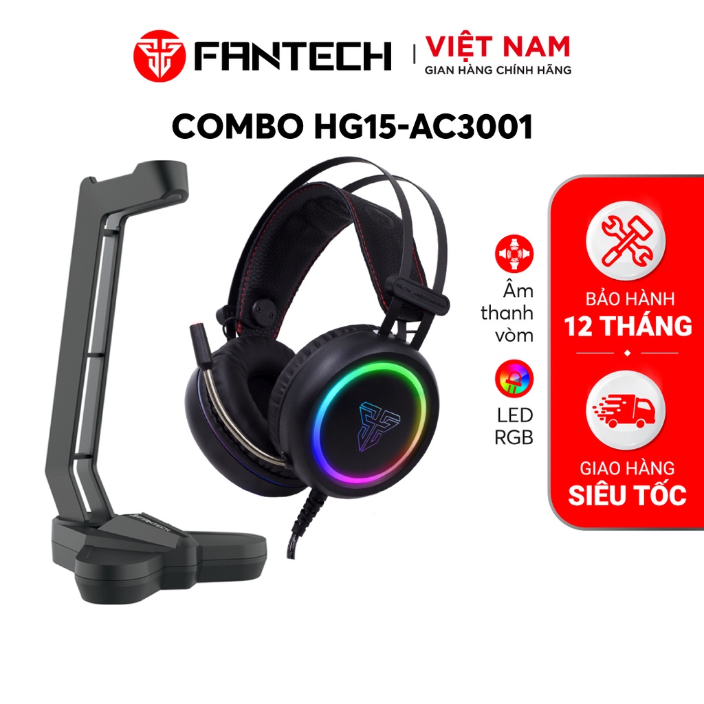 Combo FANTECH RGB Audio Tai Nghe 7.1 HG15 + Giá Đỡ - Hãng Phân Phối Chính Thức