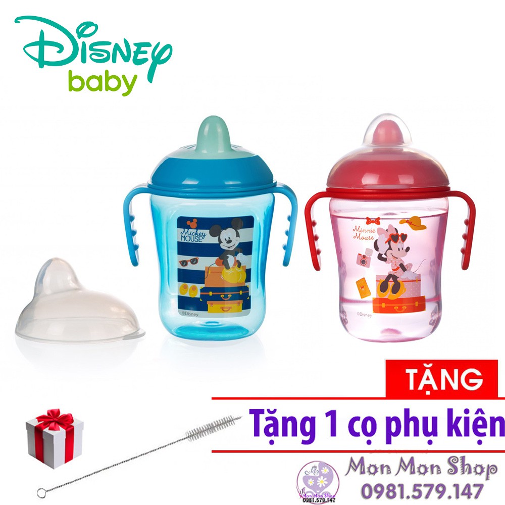 [Tặng cọ phụ kiện] Bình cố tập uống nước chống đổ có 2 tay cầm 250ml Disney Thái Lan (DN80432)