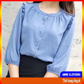 Áo sơ mi nữ cổ tròn xinh xắn - Áo sơ mi tay lỡ bèo vai nữ tính