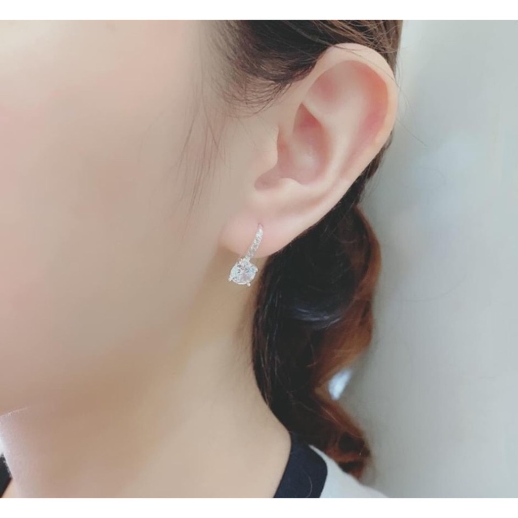 Bông tai bạc nữ dạng móc DaLiA Jewelry khuyên tai đá vuông không cần chốt cá tính