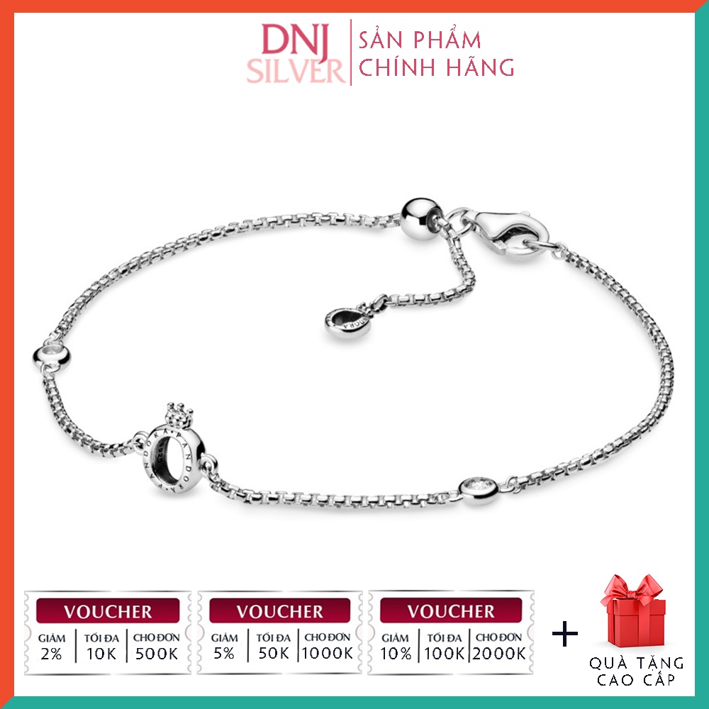 Vòng charm bạc 925 cao cấp - Mẫu vòng Sparkling Crown O Chain mẫu dây rút freesize,điều chỉnh size linh động