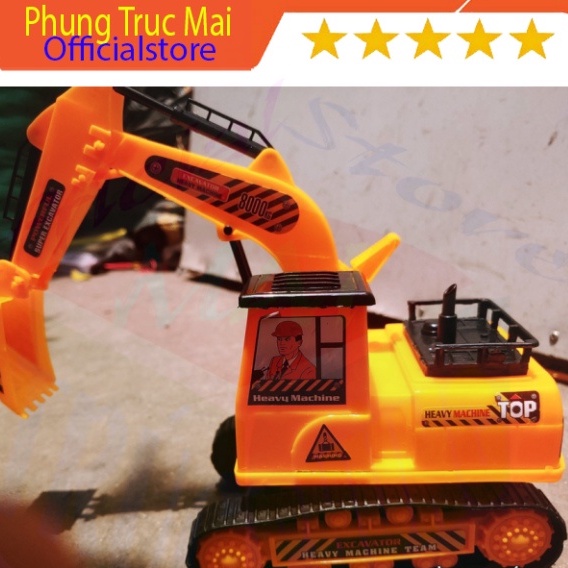 Đồ chơi trẻ em xe máy xúc xoay 360 có tay điều khiển khớp múc, chạy bánh đà cho bé