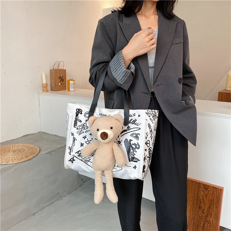 Túi đeo một bên vai IELGY canvas màu đen/ trắng sức chứa lớn đa năng thời trang đơn giản thường ngày nhỏ gọn cho nữ