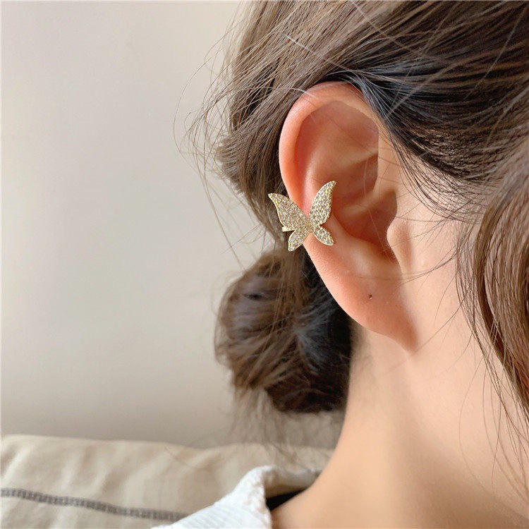 Khuyên Kẹp Vành Tai Không Xỏ Lỗ Hình Bướm Đính Kim Cương Toàn Diện Phong Cách Hàn Quốc Đơn Giản Và Đa Năng Dành Cho Bạn Nữ