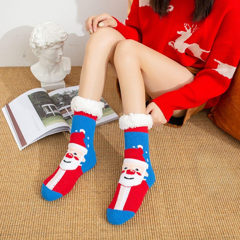 Vớ Lông Cừu San Hô Dày Dặn Chống Trượt Họa Tiết Ông Già Noel / Chim Cánh Cụt / Ông Già Noel Lấp Lánh Cho Nữ