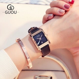 Đồng hồ nữ GUOU 8089 dây da thật, mỏng 0.8 CM