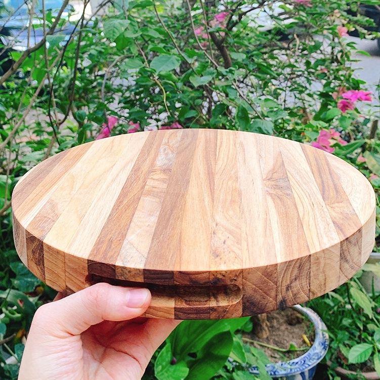 Thớt gỗ tròn teak hình tròn có viền cầm R- 27 cm giá rẻ - Wood Cutting Boards Hàng Xuất Khẩu Châu Âu