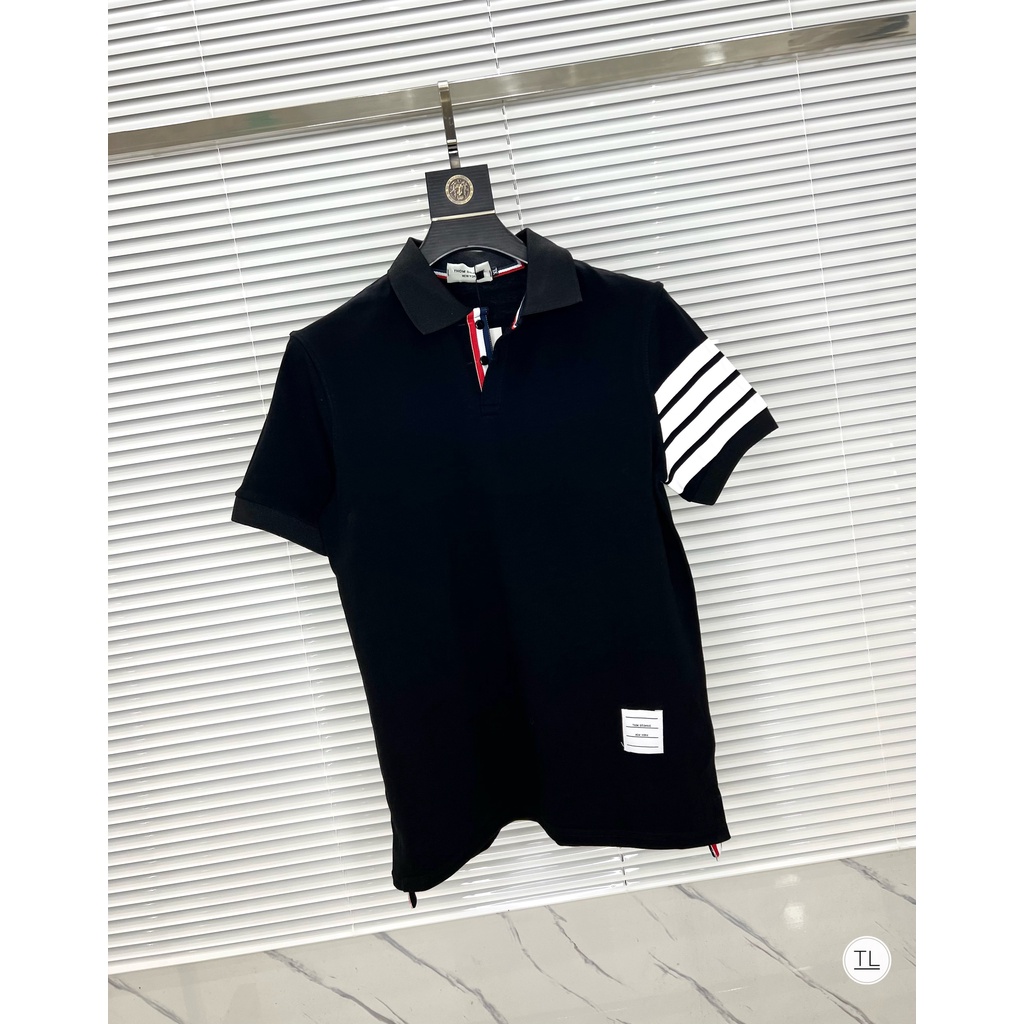 Áo phông nam thome brown vạch trắng ống tay, áo polo nam nữ có cổ mẫu hot form chuẩn hot trend TB00335