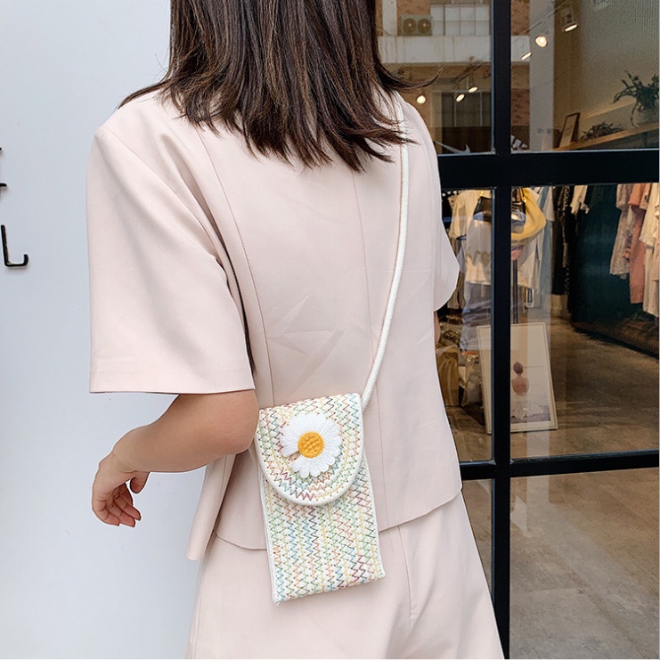 Túi Đeo Chéo Vai Bằng Cotton Dệt Kim Họa Tiết Hoa Cúc Nhỏ Phong Cách Vintage Thời Trang Cho Nữ