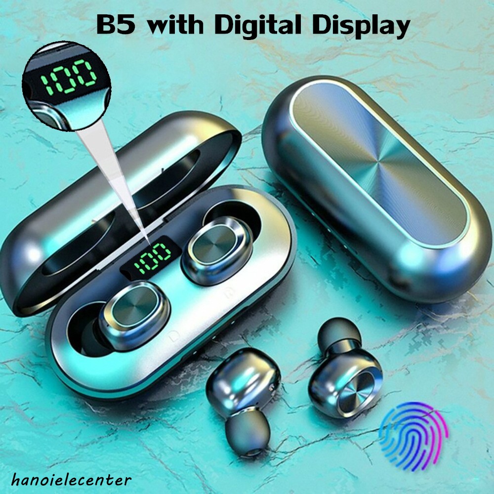 B5 Bluetooth Headset with Digital Display Wireless Bluetooth 5.0 Earphone Mini Ear-mounted Bluetooth Headphone Binaural Bluetooth