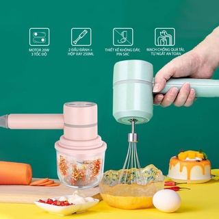 3-in-1 Handheld Egg Beater with rechargeable battery - Cordless mini coffee grinder garlic chili pepper milk coffee