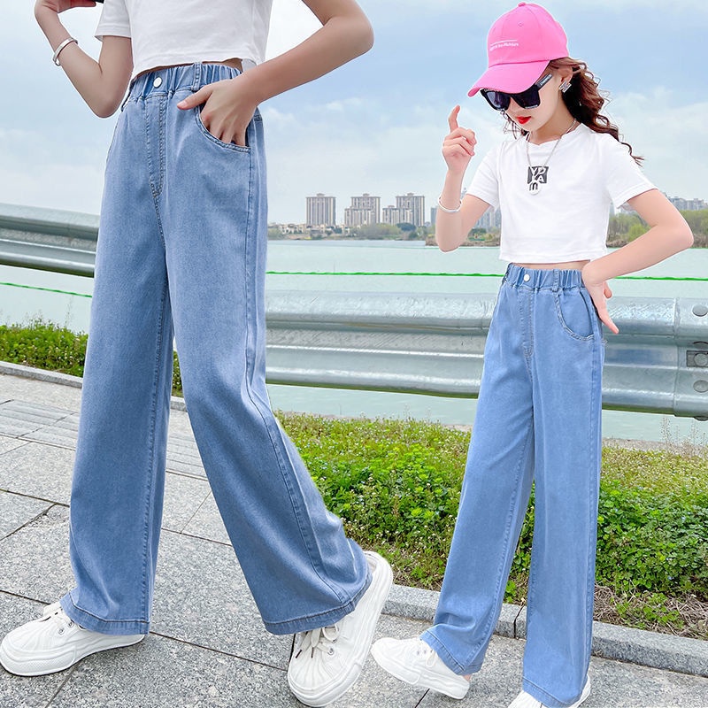 Quần Jean Ống Rộng Thời Trang Xuân Thu 2022 Cho Bé Gái
