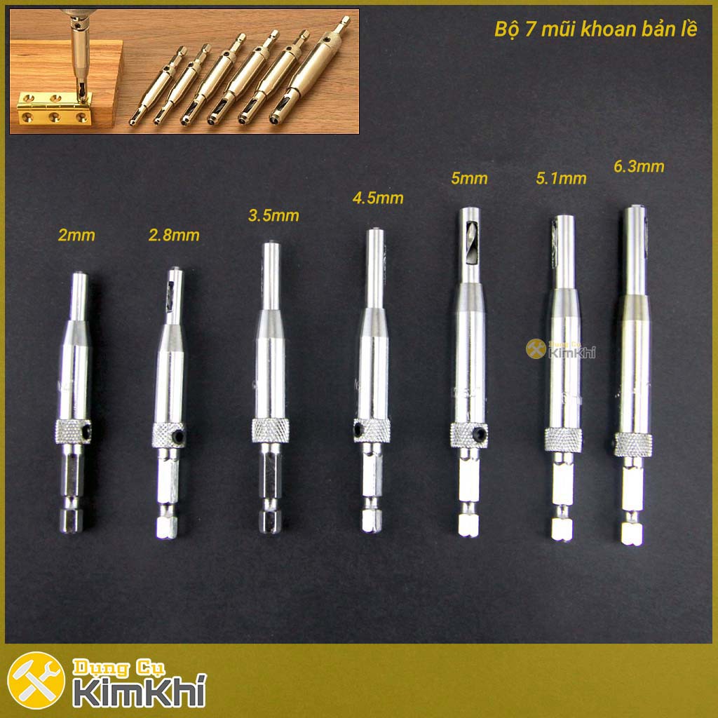 Bộ 7 mũi khoan bản lề tự định tâm 2-6.3mm