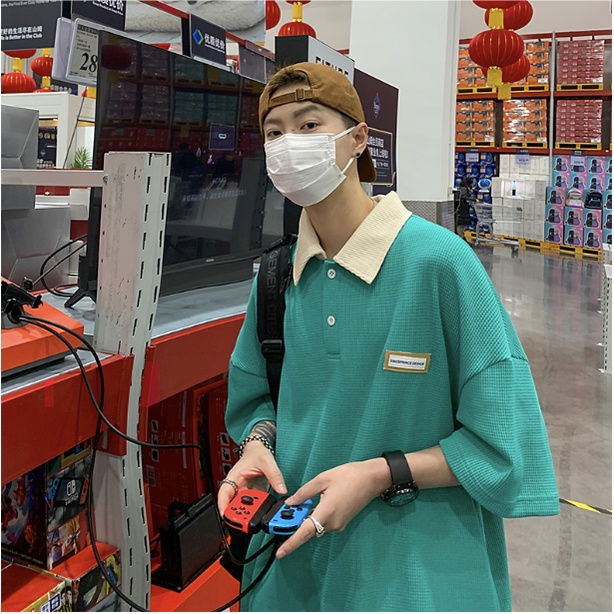 Áo Thun Nam Polo Giả Hai Lớp Dáng Rộng Màu Trơn Thời Trang Phong Cách Hàn Quốc Cho Unisex   Simple   Bigsize áo thun nam cổ be