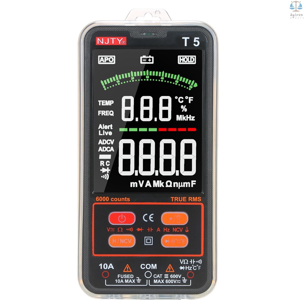Đồng hồ đo điện áp kỹ thuật số NJTY T5 6000 đếm bước chân RMS màn hình LCD 3.8-inch đa năng kèm đi hiển thị nhiệt độ 600V 10A