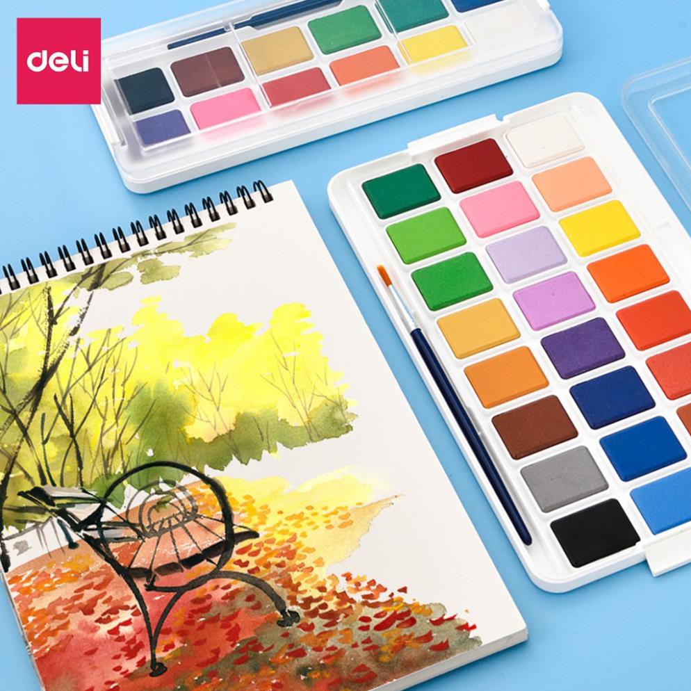 Màu nước dạng nén Deli - 12 màu/18 màu/24 màu - 73868 / 73869 / 73870