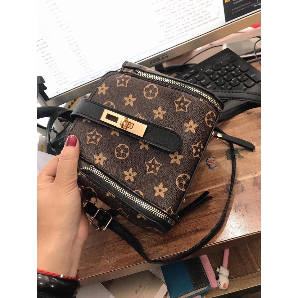 Túi hoa nhí màu nâu size 20 mẫu 2 khóa