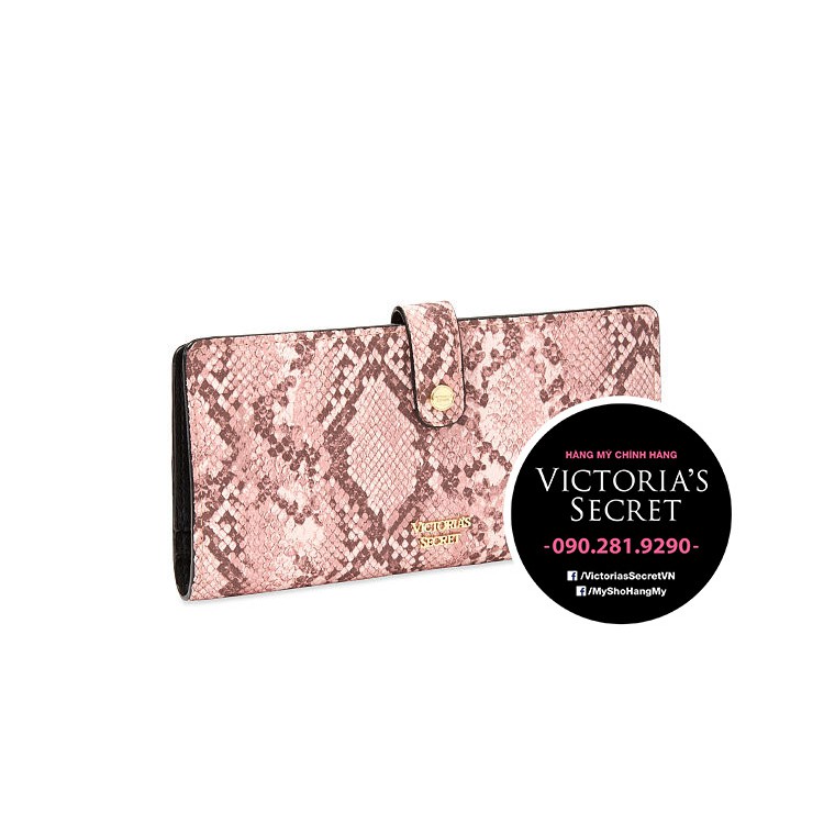 269 - Ví điện thoại hồng dài, da trăn cá tính Python Hồng, nút bấm, nhiều ngăn nhỏ KT: 20x10cm - Victoria's Secret