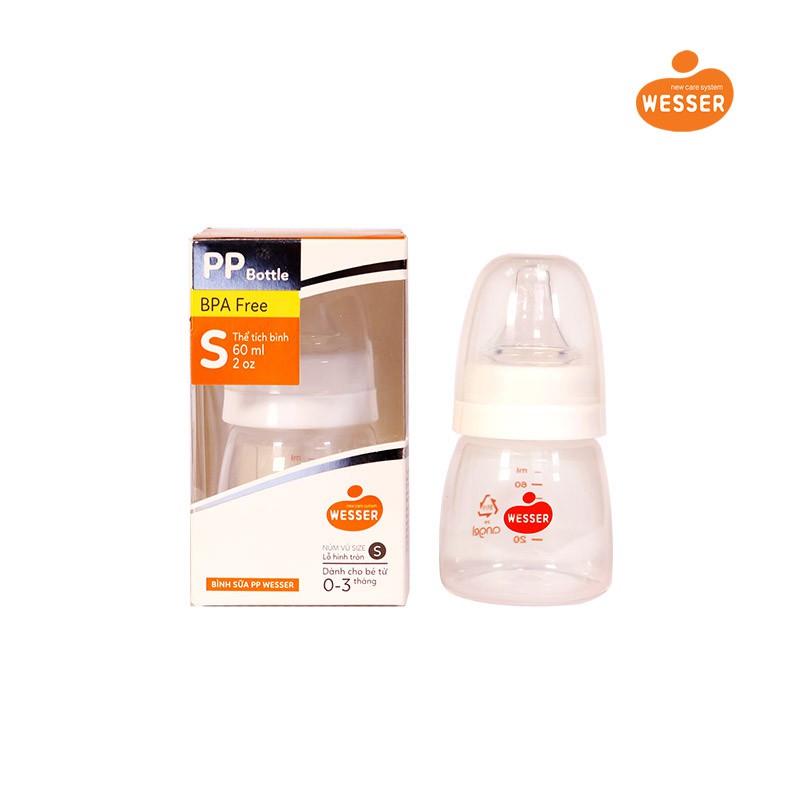 [Mã FMCGB1 giảm 10% đơn 250K] Bình Sữa PP Wesser ( 60ml,140ml,250ml/ bình cổ hẹp hoặc 180ml,260ml/bình cổ rộng)