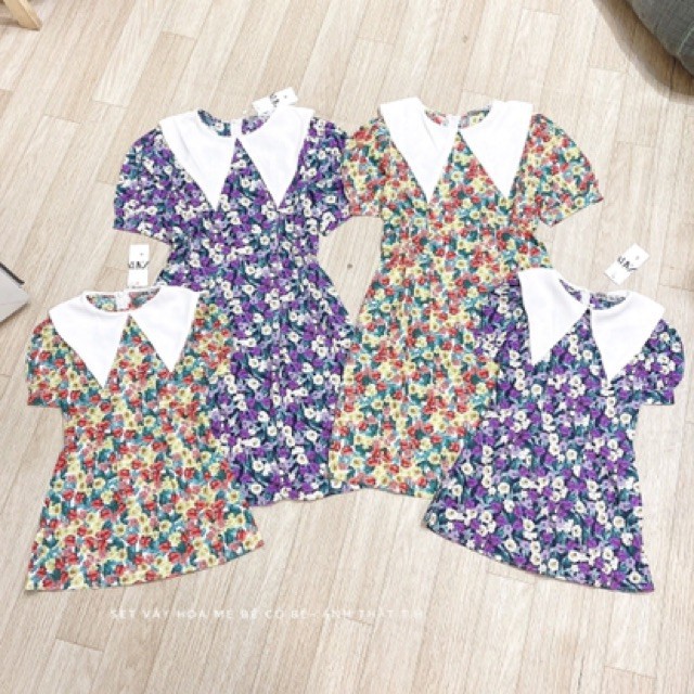 Váy đầm đôi cho 2 mẹ con họa tiết hoa nhẹ nhàng