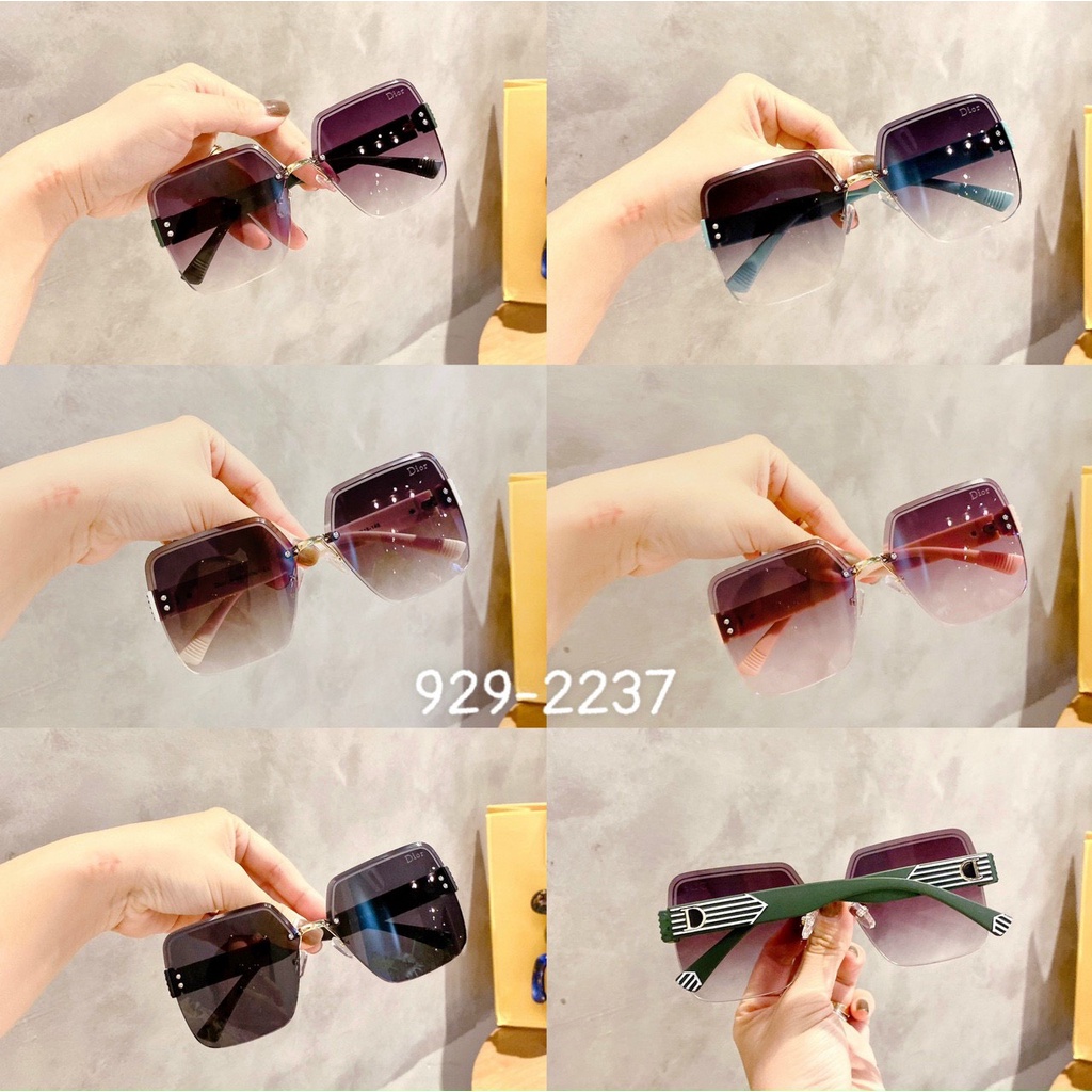 Mắt kính mát nữ dáng vuông không viền thời trang gọng phối sọc thời trang sang chảnh