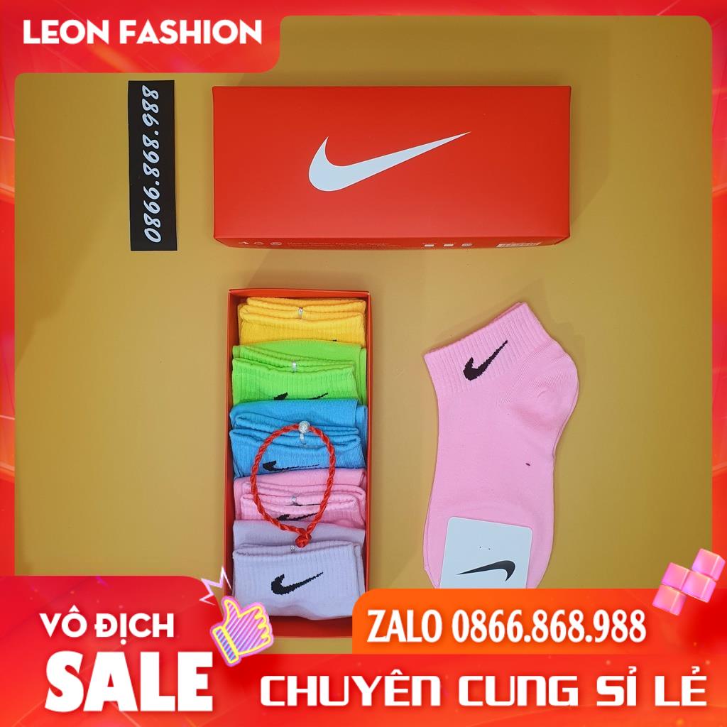 Tất NIKE cổ ngắn Màu nổi bật [Hộp 5 Đôi] Vớ Nam Nữ Thể thao Dệt kim Cao cấp QUÀ TẶNG - Kho sỉ tất