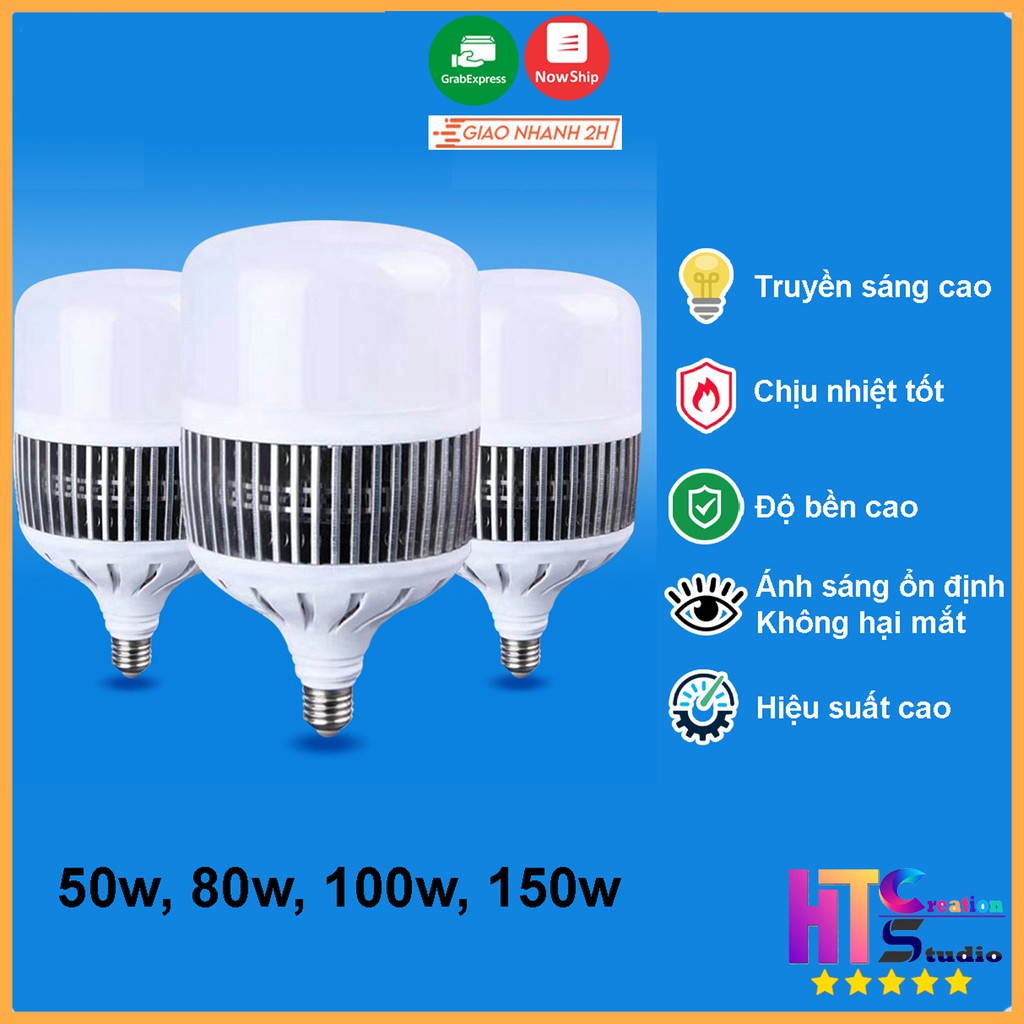 Bóng đèn Led Bulb 50w, 80w, 100w, 150w đủ công suất, đui E27, tản nhiệt nhôm, ánh sáng trắng, dùng cho chụp ảnh, live st