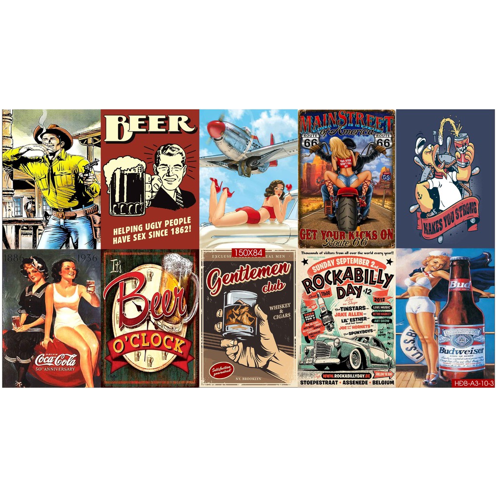 Beer-Combo Set 10 tờ Decal dán tường quán bia, quán nhậu,Quầy Bar