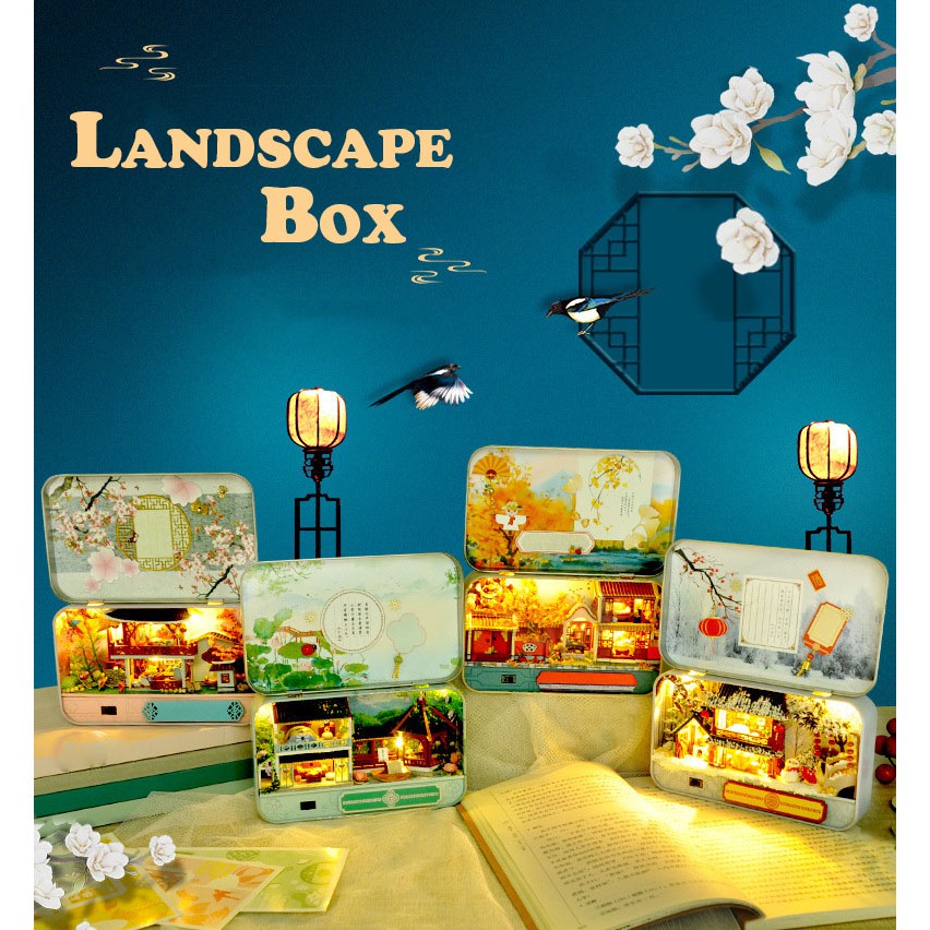 Nhà búp bê - Hộp mô hình DIY LANDSCAPE BOX [HỘP mô hình có nội thất + Đèn LED + Giá đỡ]