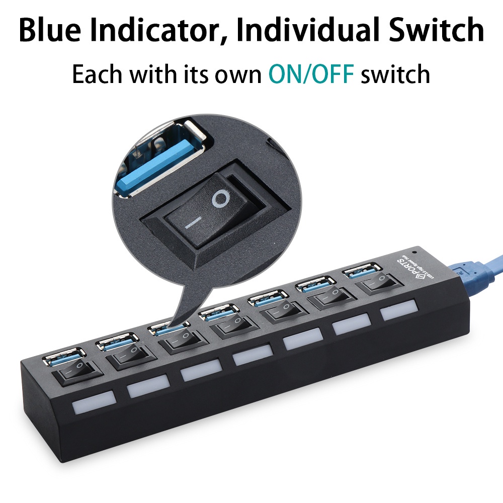 Hub Chia 4 / 7 Cổng Usb 3.0 Tốc Độ Cao Có Công Tắc On / Off Usb 3.0 4 / 7 Cổng Usb 2.0