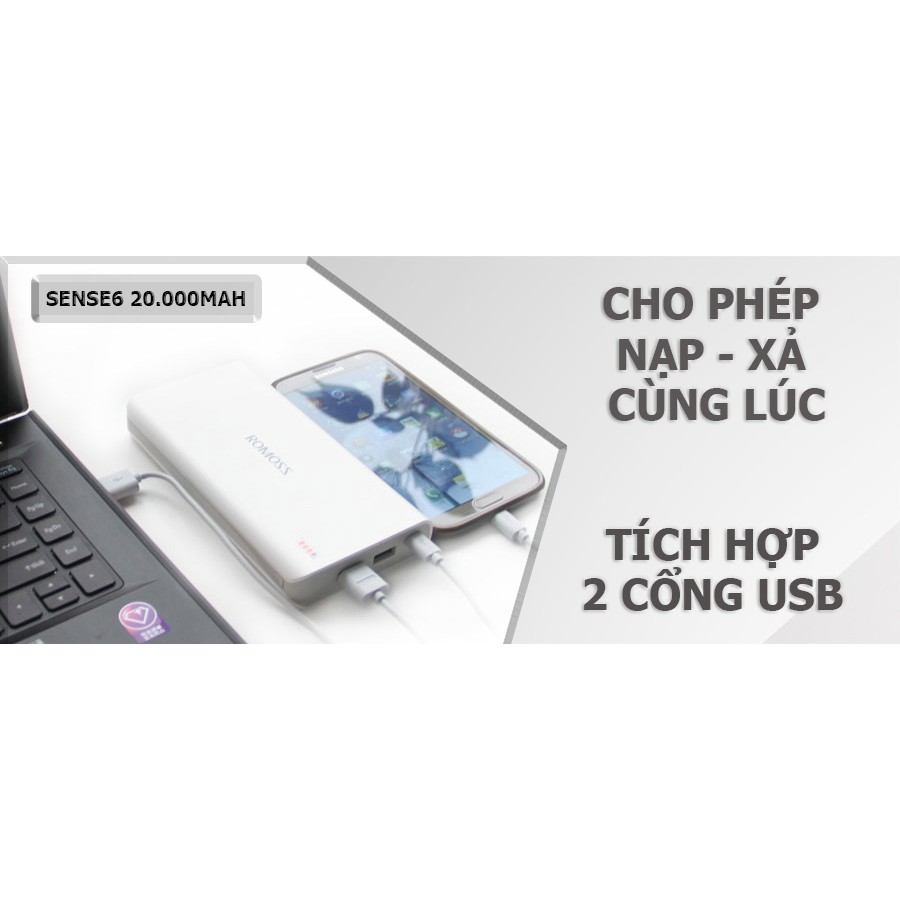 [Chính Hãng] Sạc Dự Phòng Romoss Sense 6 20000mah - BH 1 Năm Chính Hãng | Pin dự phòng Romoss Sense 6