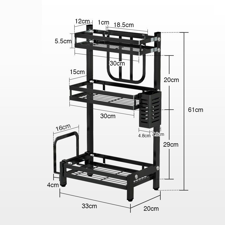 Khay kệ đựng gia vị, dao thớt nhà bếp  INOX 3 tầng