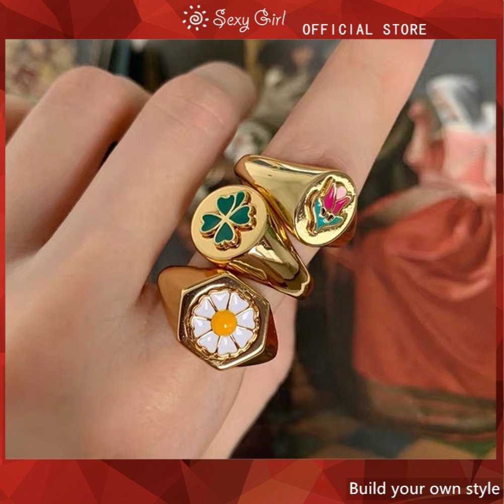 Nhẫn Đeo Tay Kim Loại Hình Hoa Đính Đá Thời Trang Cho Nữ