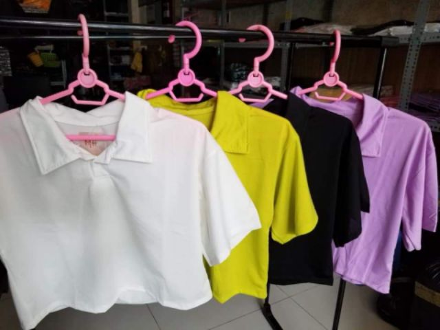 Áo croptop cổ bẻ, áo có cổ, áo cổ chữ V, áo hở bụng, áo croptop trơn, áo croptop năng động