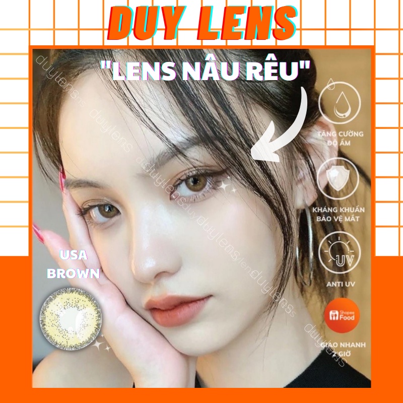 Lens mắt cận nâu rêu USA BROWN 14mm - Kính áp tròng nâu tây Hàn Quốc hạn 1 năm