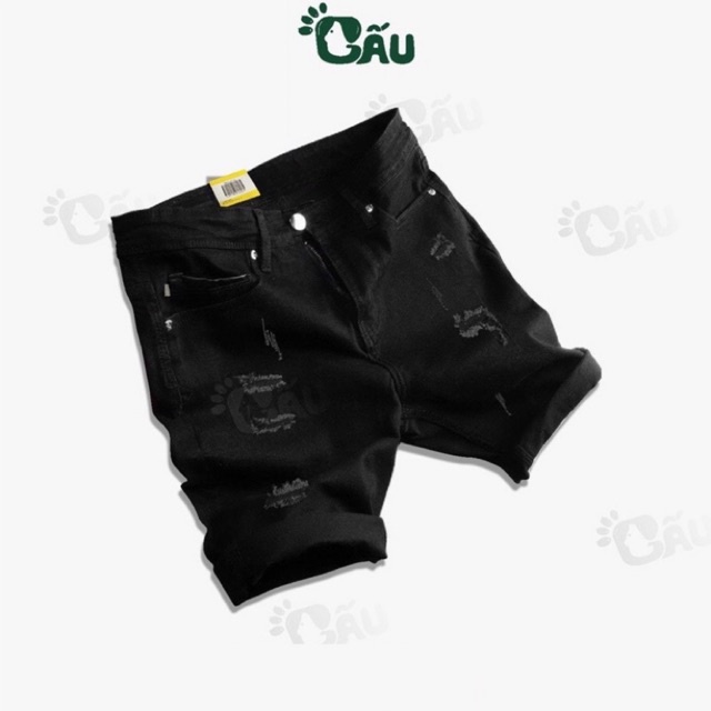 Quần short jean đen nam Gấu 194 rách vải jeans bò co dãn, mềm mịn form slimfit - 226 - 305