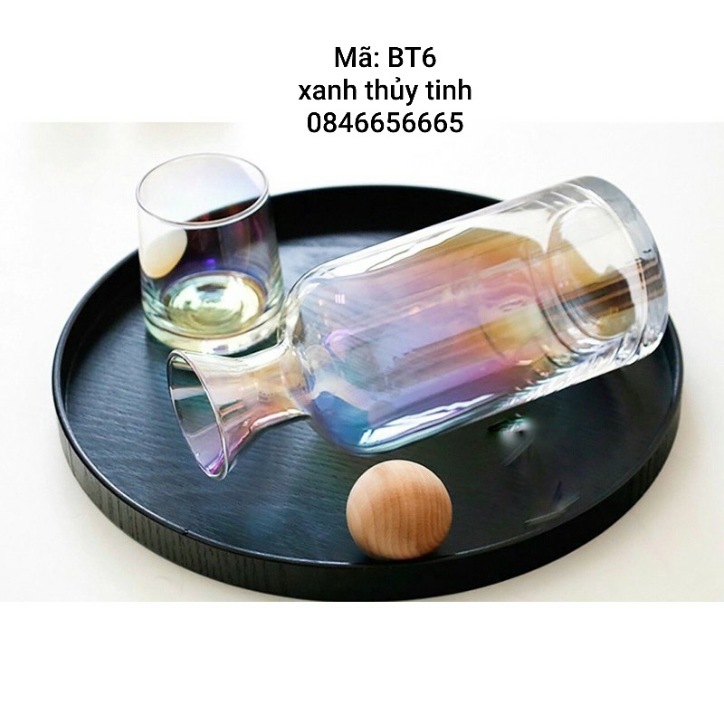 Bình rót thuỷ tinh màu nắp gỗ tròn 1,2l (3 màu)