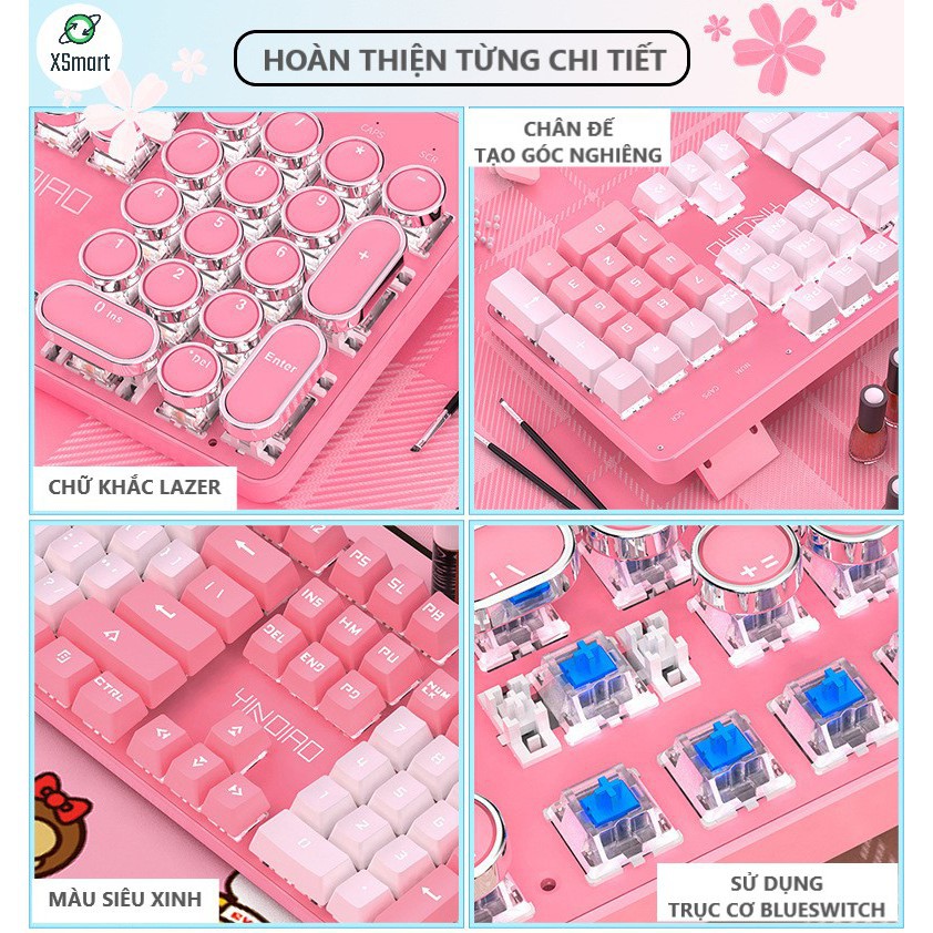 【Chuột máy tính】Bàn Phím Cơ HỒNG Cao Cấp T900 Led 10 Chế Độ Khác Nhau, Phím Cơ Blue Gaming Cho Máy T