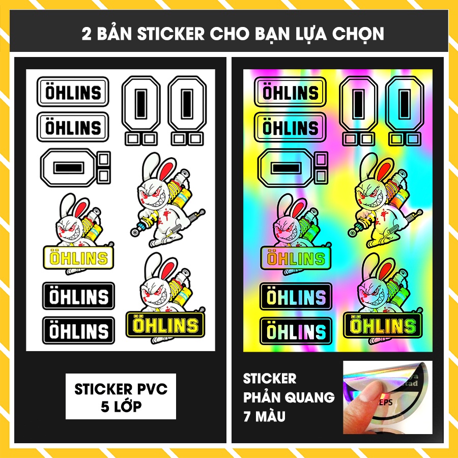 Sticker Thỏ Ohlisn 7 Màu Mã Số 5x - 05 | Hình Dán Xe Máy Chống Nước Cắt Sẵn