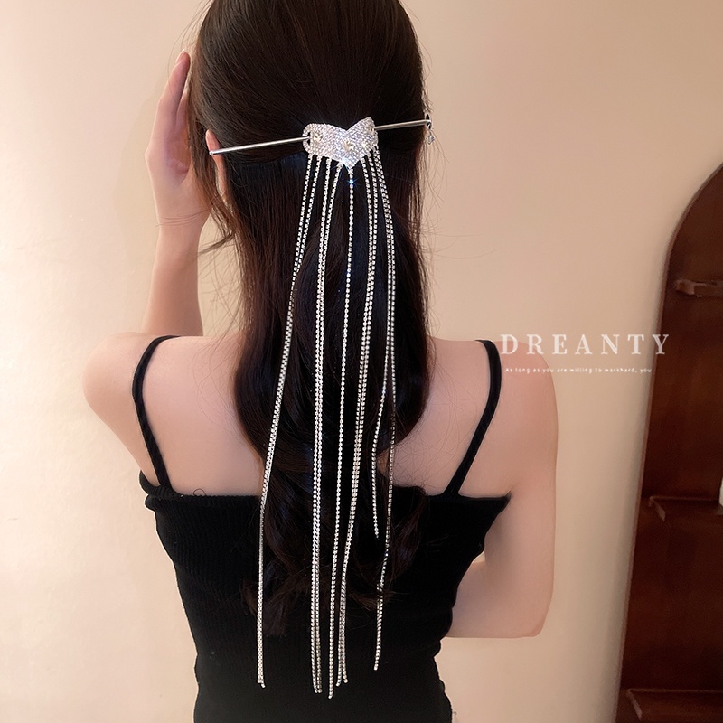 Trâm Cài Tóc Tua Rua Hình Trái Tim Đính Đá Cao Cấp Thời Trang