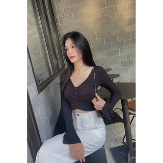 Áo Crotpop nút cổ tim▪MIE CROPTOP