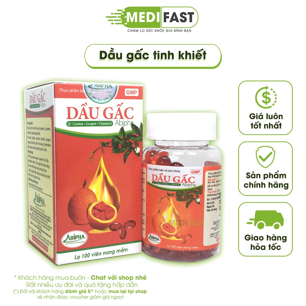 Dầu Gấc Abipha lọ 100 viên - bổ Sung Vitamin A - sáng mắt đẹp da từ tinh dầu gấc thiên nhiên