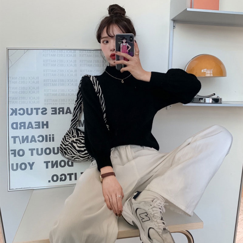 Áo sweater XINLANYASHE dệt kim cổ cao dáng ôm kẻ sọc đơn giản thời trang thu đông 2022 dành cho nữ