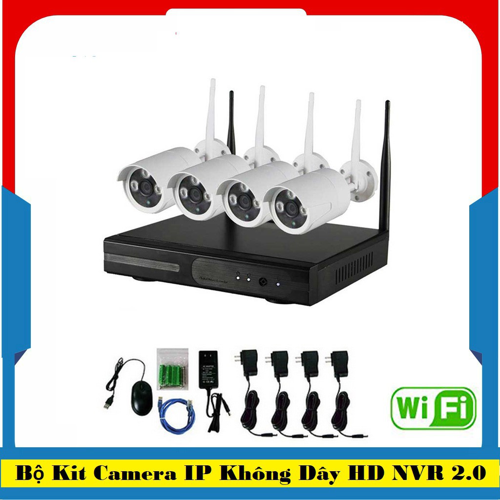 Trọn bộ 4 camera không dây WIFI 1080P chuẩn nén hình ảnh H265+ Nhận dạng khuôn mặt AI - Ổ cứng 500G - Phụ kiện