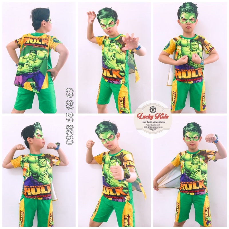 KÈM ĐỒNG HỒ / Bộ quần áo siêu nhân khổng lồ xanh kèm choàng mặt nạ - Đồ siêu nhân hoá trang samkids