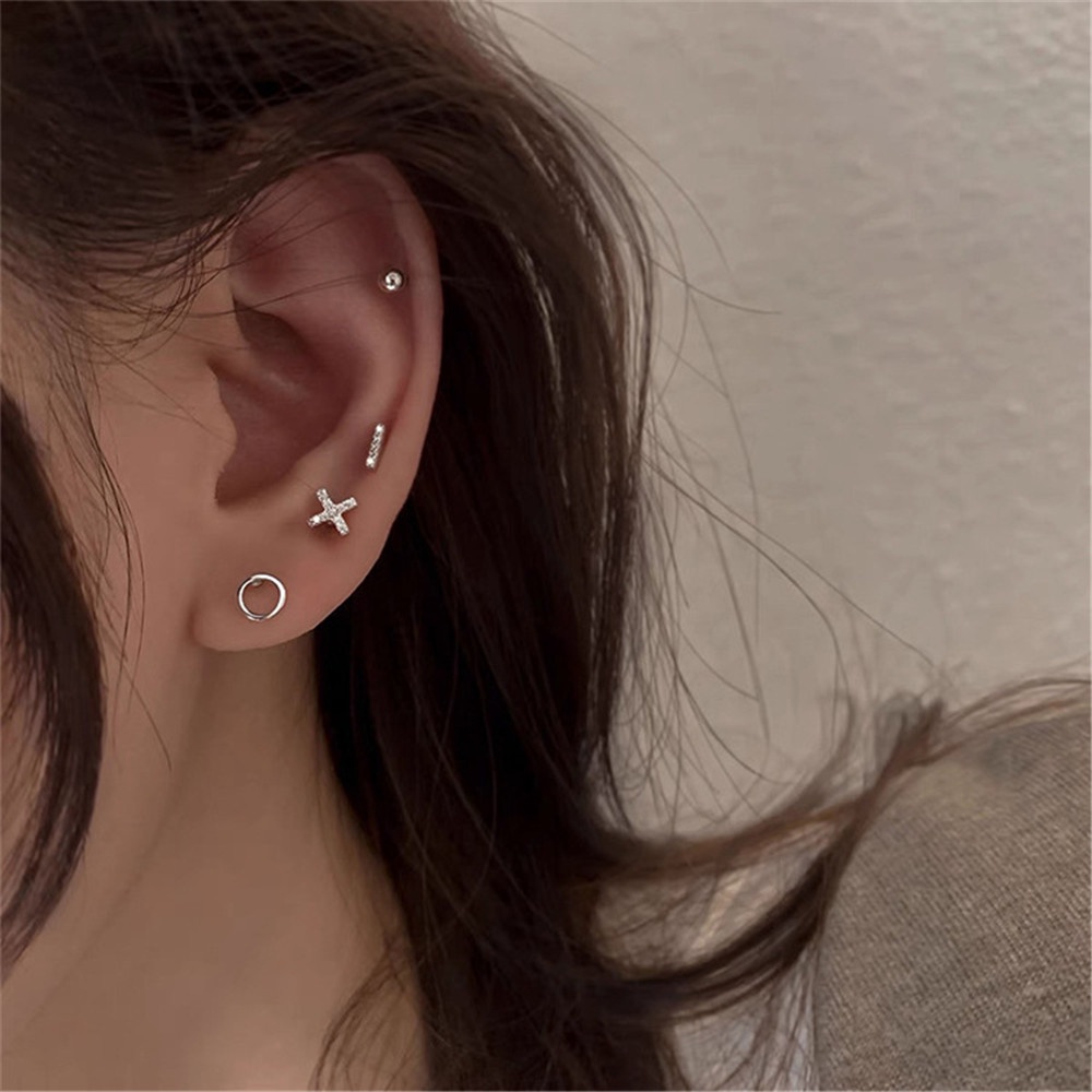 Set 6 khuyên tai kim loại phong cách Hàn Quốc thời trang cho nữ