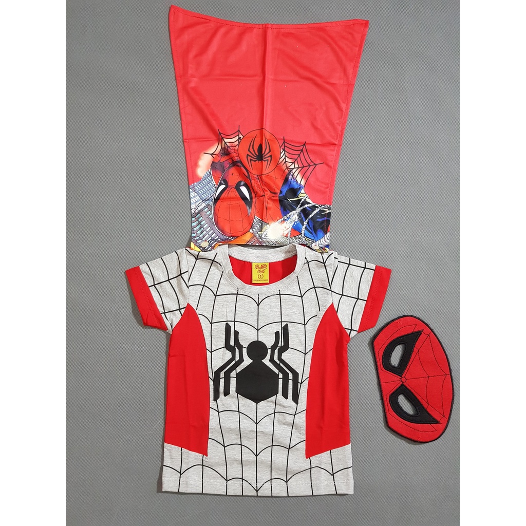 Bộ thun spiderman siêu anh hùng kèm khăn choàng và mặt nạ cho bé trai