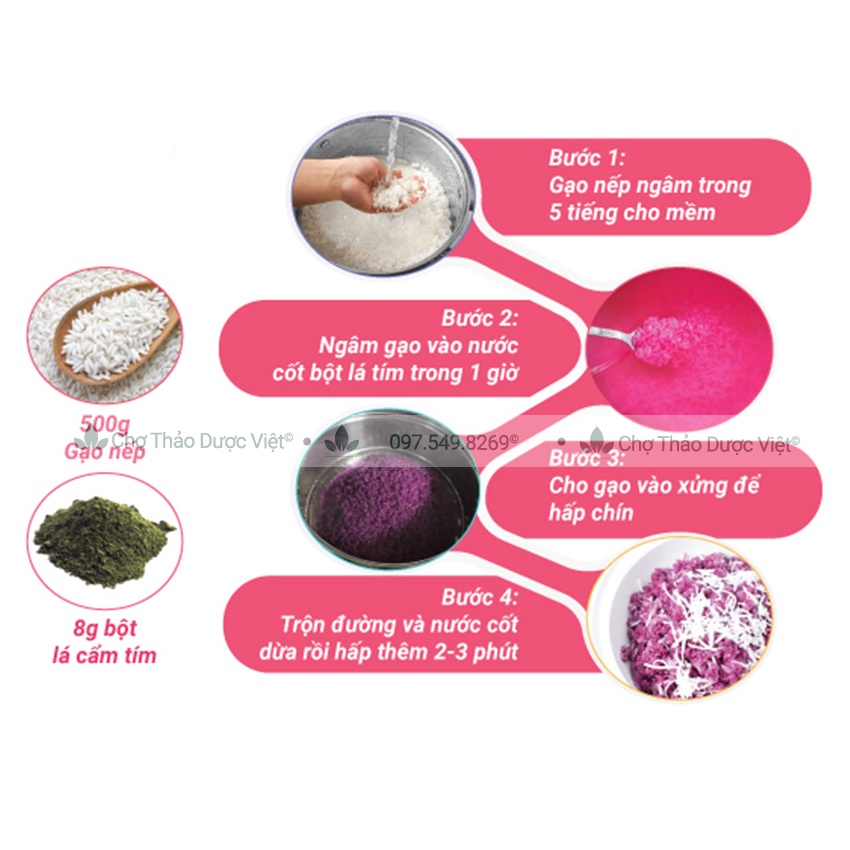 Bột lá cẩm tím sấy lạnh nguyên chất 500g ( Bột rau củ tạo màu thực phẩm dùng nấu xôi, làm bánh) Chợ Thảo Dược Việt